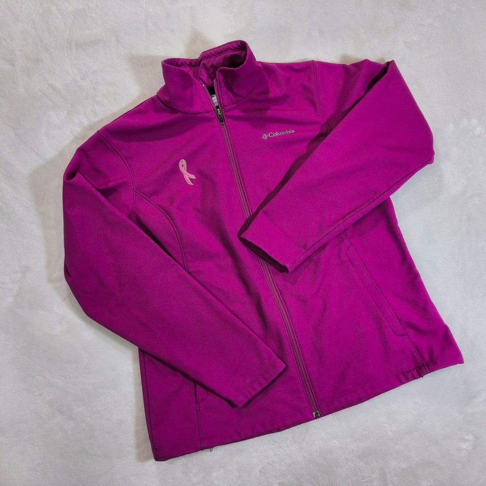 Columbia Softshell Jacket Women XL Pink Breast Cancer Awareness Full Zip Fleece